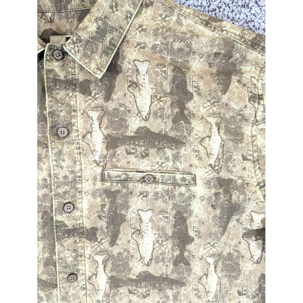 WOOLRICH Mens Fishing Short Sleeve Button Up Shirt Size XL Fish Print Outdoor - Picture 2 of 8